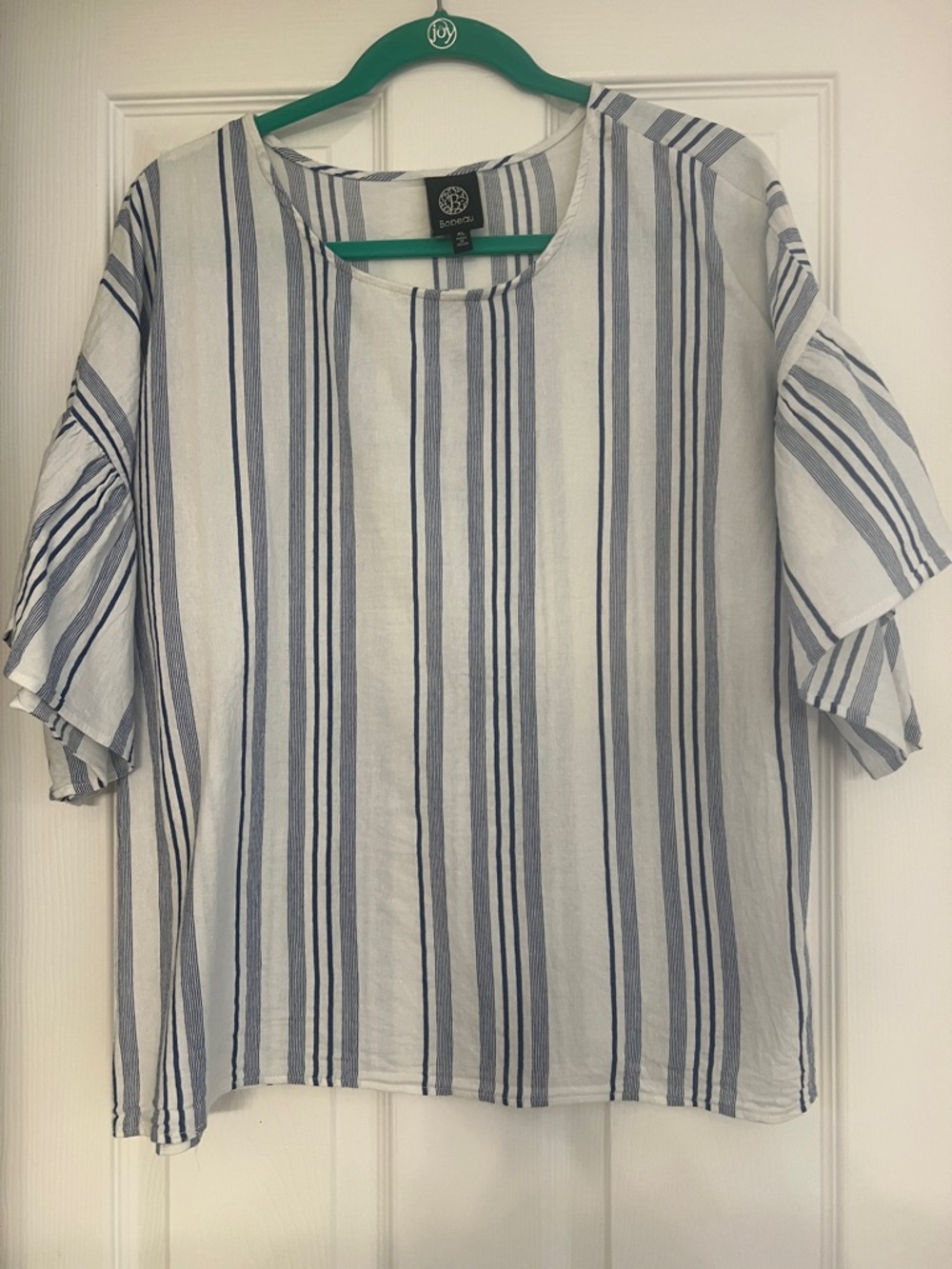 Bobeau 100% Cotton Blue and White Vertical Stripe Blouse